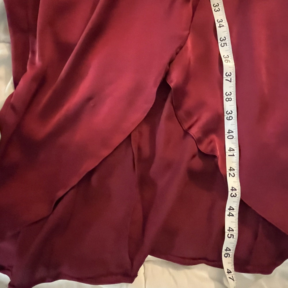 Nasty Gal Burgundy Satin Spaghetti Adjustable Strap Midi Wrap Dress Sz 2 - Picture 7 of 13